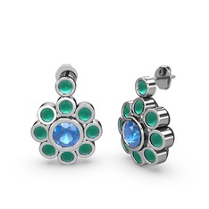 Elmas Çiçek Küpe - Kök zümrüt ve akuamarin 14 ayar beyaz altın küpe #1w2jf8o