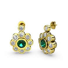 Elmas Çiçek Küpe - Swarovski ve yeşil kuvars 14 ayar altın küpe #1wvp90v