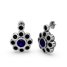 Elmas Çiçek Küpe - Siyah zirkon ve lab safir 18 ayar beyaz altın küpe #1wyzp4x