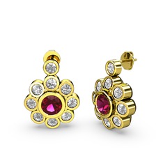 Elmas Çiçek Küpe - Swarovski ve rodolit garnet 18 ayar altın küpe #1ydo4ha
