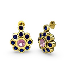 Elmas Çiçek Küpe - Lab safir ve pembe kuvars 925 ayar altın kaplama gümüş küpe #2klc7i