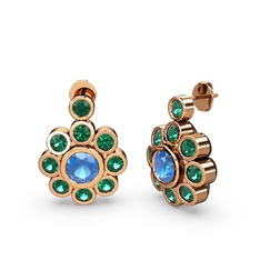 Elmas Çiçek Küpe - Yeşil kuvars ve akuamarin 925 ayar rose altın kaplama gümüş küpe #39f9v8