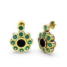 Elmas Çiçek Küpe - Yeşil kuvars ve siyah zirkon 18 ayar altın küpe #44bc2z