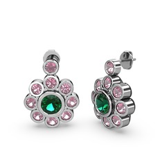 Pembe kuvars ve yeşil kuvars 14 ayar beyaz altın küpe