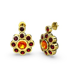 Garnet ve sitrin 8 ayar altın küpe