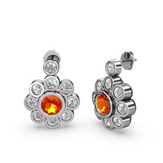 Elmas Çiçek Küpe - Swarovski ve sitrin 8 ayar beyaz altın küpe #4xbvi0