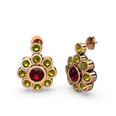 Peridot ve garnet 18 ayar rose altın küpe