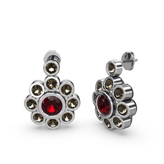 Dumanlı kuvars ve garnet 925 ayar gümüş küpe