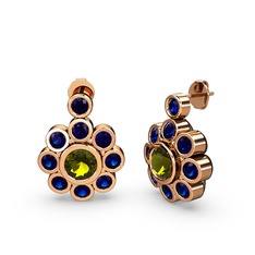 Elmas Çiçek Küpe - Lab safir ve peridot 14 ayar rose altın küpe #5agume