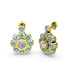 Elmas Çiçek Küpe - Akuamarin ve swarovski 14 ayar altın küpe #5isyoe