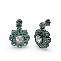 Yeşil kuvars ve swarovski 925 ayar siyah rodyum kaplama gümüş küpe