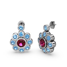 Akuamarin ve rodolit garnet 14 ayar beyaz altın küpe
