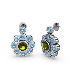 Akuamarin ve peridot 8 ayar beyaz altın küpe