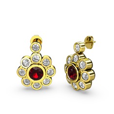 Pırlanta ve garnet 925 ayar altın kaplama gümüş küpe (1 karat)