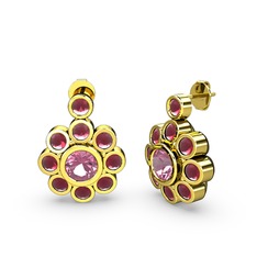 Elmas Çiçek Küpe - Kök yakut ve pembe kuvars 925 ayar altın kaplama gümüş küpe #6exzh8