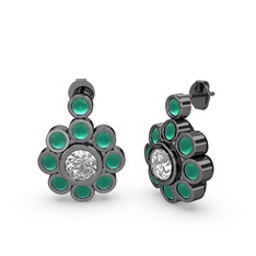 Elmas Çiçek Küpe - Kök zümrüt ve beyaz zirkon 925 ayar siyah rodyum kaplama gümüş küpe #6mtqh8