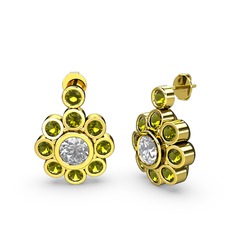 Peridot ve beyaz zirkon 18 ayar altın küpe
