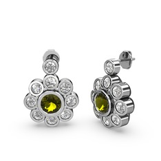 Pırlanta ve peridot 18 ayar beyaz altın küpe (1 karat)