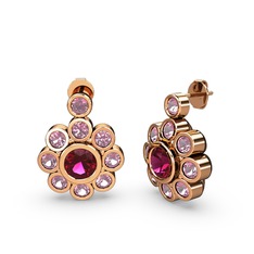 Elmas Çiçek Küpe - Pembe kuvars ve rodolit garnet 14 ayar rose altın küpe #7o015