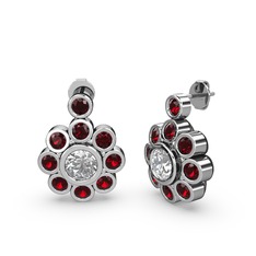 Elmas Çiçek Küpe - Garnet ve pırlanta 925 ayar gümüş küpe (1.08 karat) #8jq99p