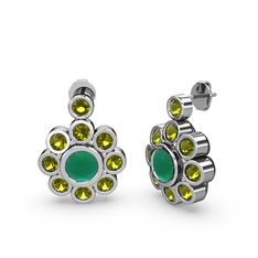 Elmas Çiçek Küpe - Peridot ve kök zümrüt 18 ayar beyaz altın küpe #8z1aoh