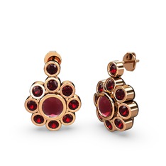 Elmas Çiçek Küpe - Garnet ve kök yakut 14 ayar rose altın küpe #9ffqlq
