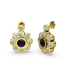 Elmas Çiçek Küpe - Swarovski ve ametist 14 ayar altın küpe #9w20ts
