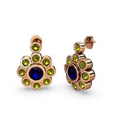 Peridot ve lab safir 14 ayar rose altın küpe