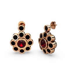 Elmas Çiçek Küpe - Siyah zirkon ve garnet 18 ayar rose altın küpe #a3odb3