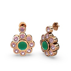 Elmas Çiçek Küpe - Pembe kuvars ve kök zümrüt 14 ayar rose altın küpe #a7qb4r