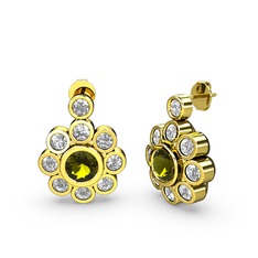 Elmas Çiçek Küpe - Swarovski ve peridot 14 ayar altın küpe #aciysw