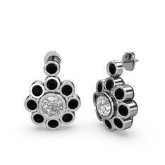 Elmas Çiçek Küpe - Siyah zirkon ve swarovski 14 ayar beyaz altın küpe #airfba