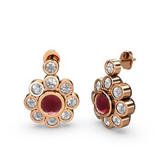 Elmas Çiçek Küpe - Swarovski ve kök yakut 18 ayar rose altın küpe #ar3ea1