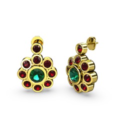 Garnet ve yeşil kuvars 14 ayar altın küpe