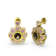 Pembe kuvars ve dumanlı kuvars 8 ayar altın küpe