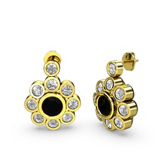 Elmas Çiçek Küpe - Beyaz zirkon ve siyah zirkon 14 ayar altın küpe #bm6rp1