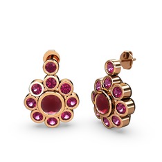 Elmas Çiçek Küpe - Rodolit garnet ve kök yakut 8 ayar rose altın küpe #bqklmm