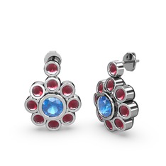 Elmas Çiçek Küpe - Kök yakut ve akuamarin 925 ayar gümüş küpe #btfjr0