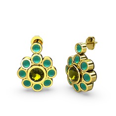 Kök zümrüt ve peridot 925 ayar altın kaplama gümüş küpe