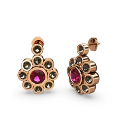 Elmas Çiçek Küpe - Dumanlı kuvars ve rodolit garnet 14 ayar rose altın küpe #bzduxq