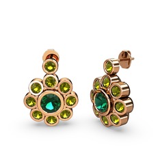 Peridot ve yeşil kuvars 925 ayar rose altın kaplama gümüş küpe