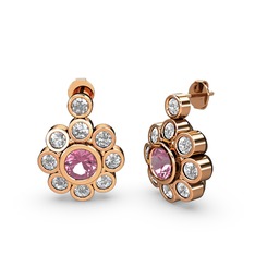 Elmas Çiçek Küpe - Elmas ve pembe kuvars 18 ayar rose altın küpe (1 karat) #dg8udq