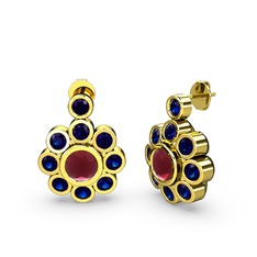 Elmas Çiçek Küpe - Lab safir ve kök yakut 8 ayar altın küpe #dviafr