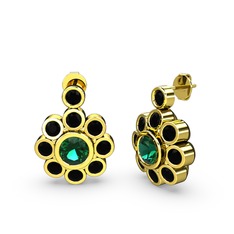 Elmas Çiçek Küpe - Siyah zirkon ve yeşil kuvars 8 ayar altın küpe #ehx6et