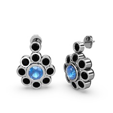 Elmas Çiçek Küpe - Siyah zirkon ve akuamarin 18 ayar beyaz altın küpe #espety