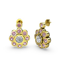 Elmas Çiçek Küpe - Pembe kuvars ve swarovski 8 ayar altın küpe #f26ltt