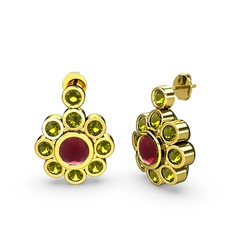 Peridot ve kök yakut 14 ayar altın küpe