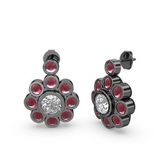 Elmas Çiçek Küpe - Kök yakut ve pırlanta 925 ayar siyah rodyum kaplama gümüş küpe (1.08 karat) #f5dnqv