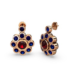 Lab safir ve garnet 14 ayar rose altın küpe