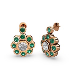 Elmas Çiçek Küpe - Yeşil kuvars ve elmas 8 ayar rose altın küpe (1.08 karat) #f9wbpd